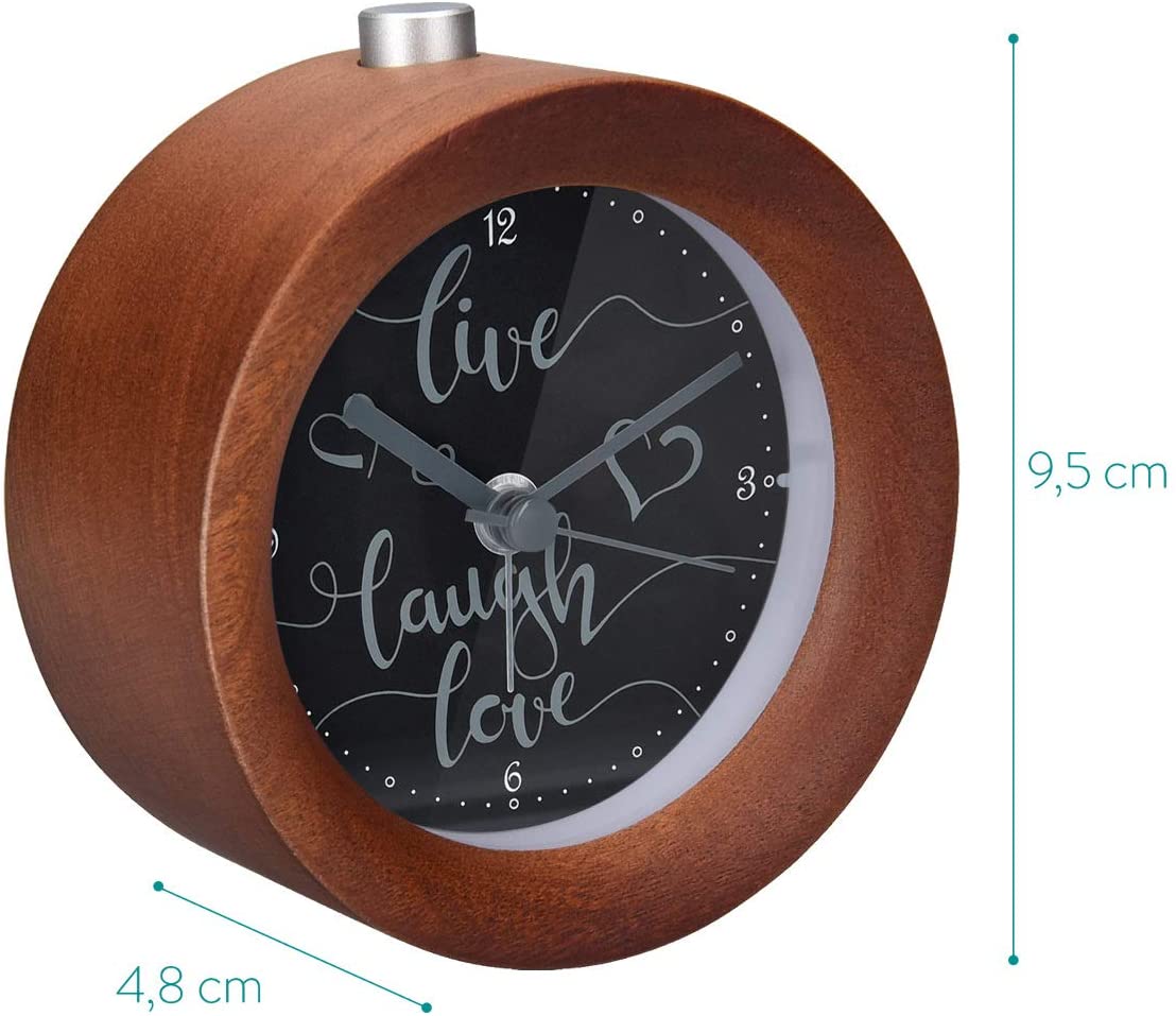 Navaris Analogue Wood Alarm Clock Design Live / Laugh / Love - Αναλογικό Επιτραπέζιο Ρολόι και Ξυπνητήρι - Dark Brown - 46269.18.05