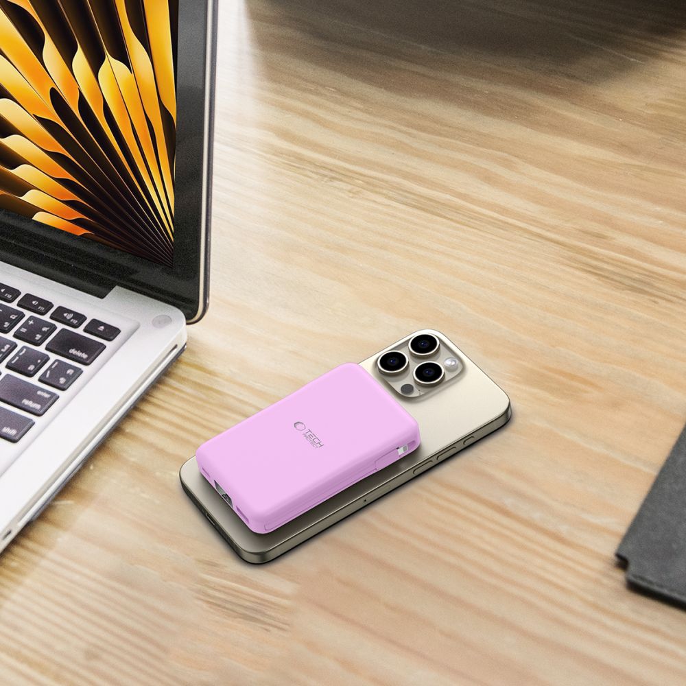 Tech-Protect PB31 Lifemag Ασύρματο MagSafe PowerBank Κινητού 10000 mAh με Ενσωματωμένο Καλώδιο Type-C και Lightning - Lavender