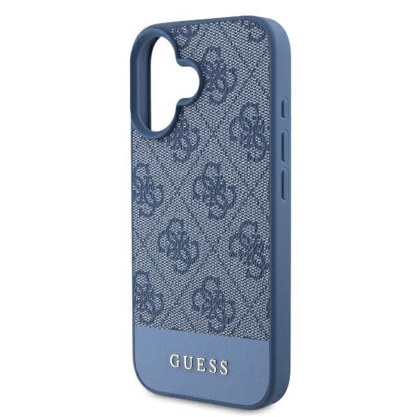 Guess iPhone 16 - 4G Bottom Stripe - Θήκη με Επένδυση Συνθετικού Δέρματος - Blue - GUHCP16SG4GLBL