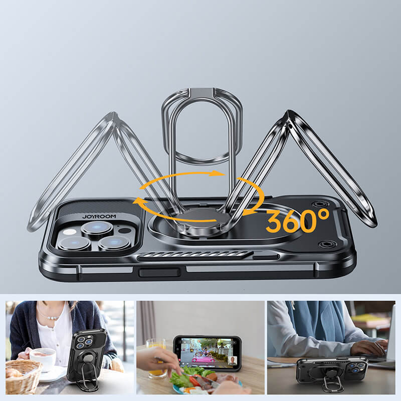 Joyroom iPhone 14 Pro Dual Hinge Σκληρή Θήκη Υψηλής Προστασίας με Δαχτυλίδι Συγκράτησης - Black - JR-14S2