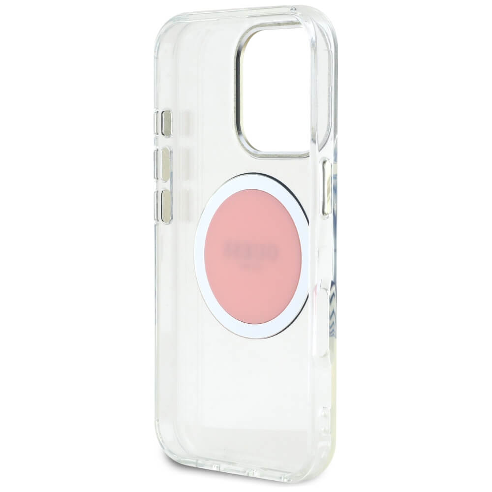 Guess iPhone 16 Pro IML Metal Colored Circle Classic Logo MagSafe Σκληρή Θήκη με Πλαίσιο Σιλικόνης και MagSafe - Pink - GUHMP16LHTDRCEDP