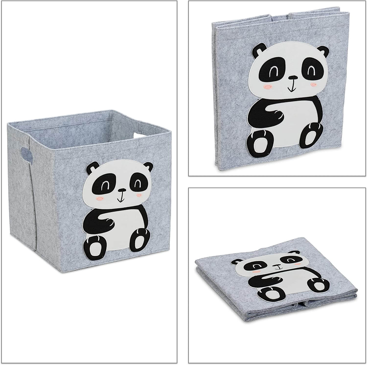 Relaxdays Παιδικό Καλάθι Αποθήκευσης από Τσόχα - Panda - Grey - 4052025353728