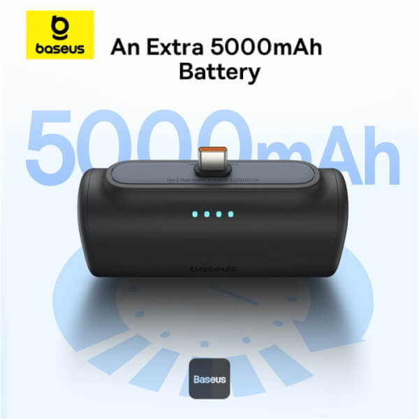Baseus Compact Series Type-C - PowerBank 5000mAh 20W με Καλώδιο Type-C to Type-C - Black - P10068306113-00