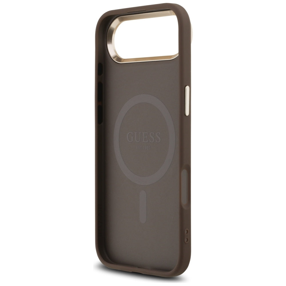 Guess iPhone Air - 4G Triangle Strass Logo MagSafe - Σκληρή Θήκη με Επένδυση Συνθετικού Δέρματος - Brown / Gold - GUHMP17MP4GTDGMW