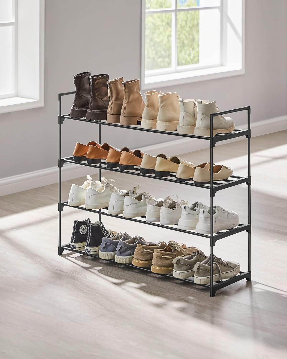 Songmics Μεταλλική Παπουτσοθήκη με 4 Ράφια - 30 x 92 x 74 cm - Black - LSA14BK