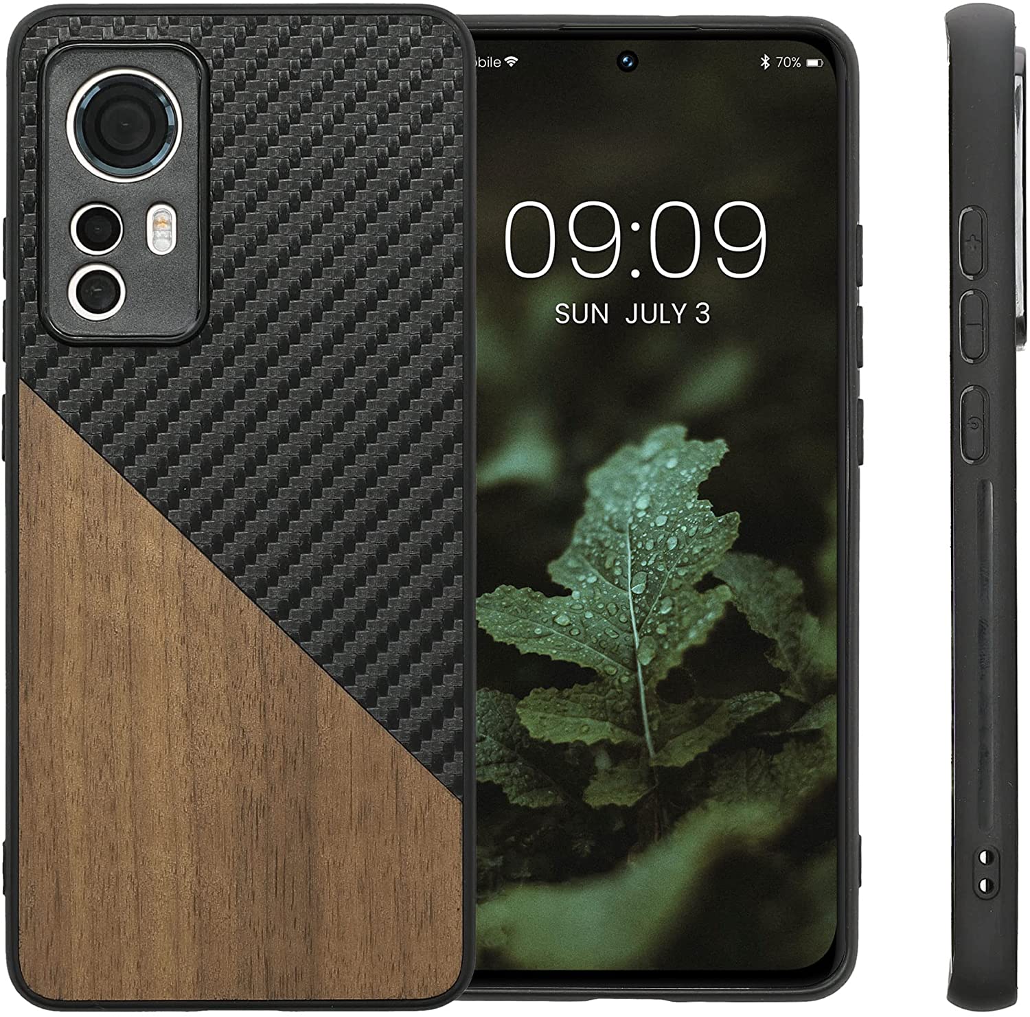 KW Xiaomi 12 / 12X Θήκη από Φυσικό Ξύλο και Carbon - Black / Brown - 58201.01