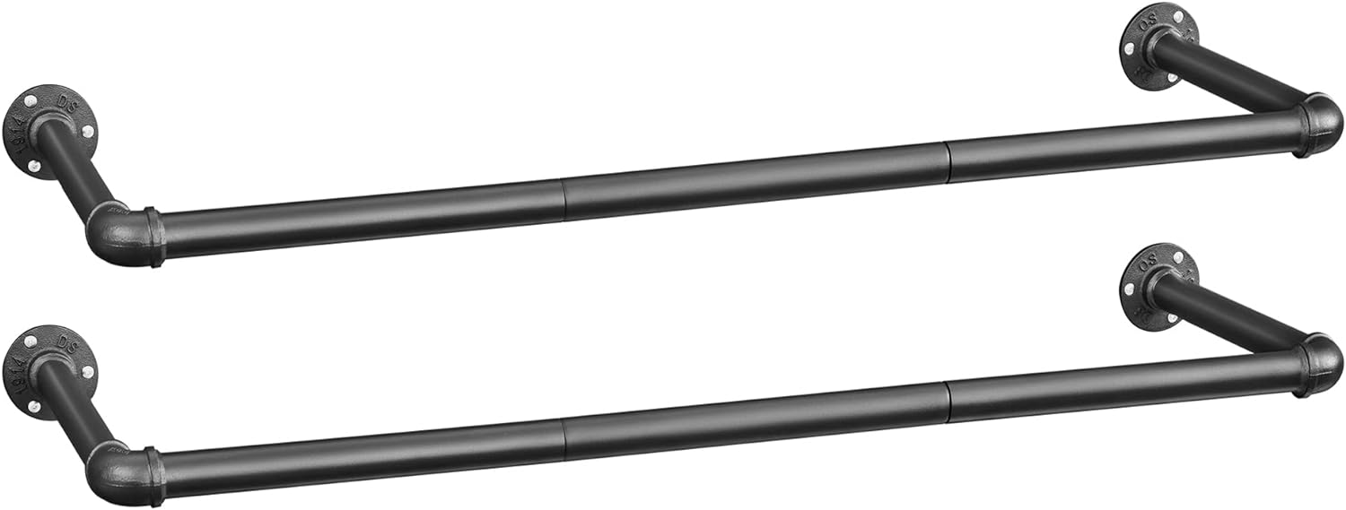 Songmics Σετ με 2 Επιτοίχιες Μεταλλικές Ράγες Ρούχων - 92 x 30 x 7.5 cm - Black - HSR67BK02