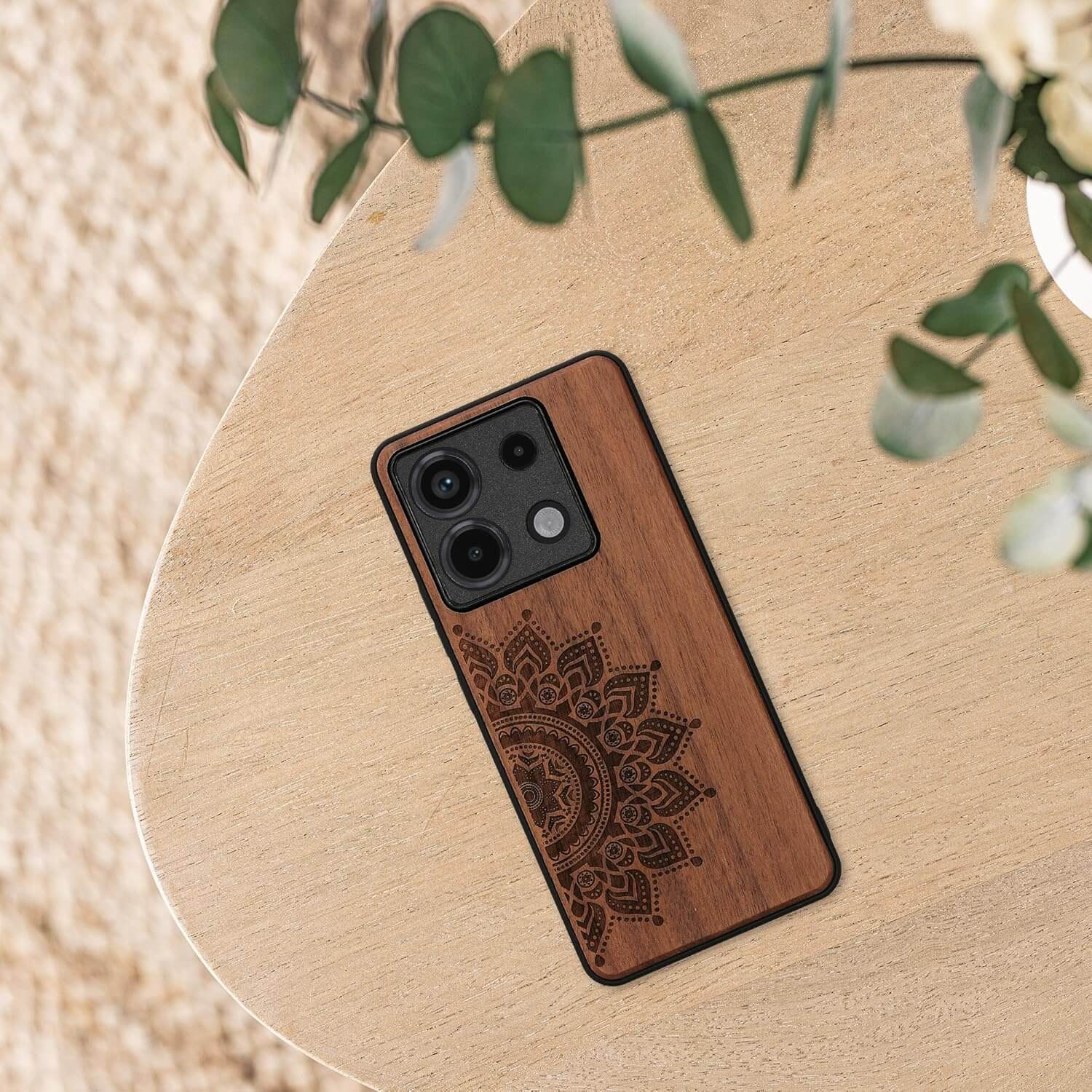 KW Xiaomi Redmi Note 13 Pro 5G / Poco X6 5G Θήκη από Φυσικό Ξύλο - Design Rising Sun - Dark Brown
