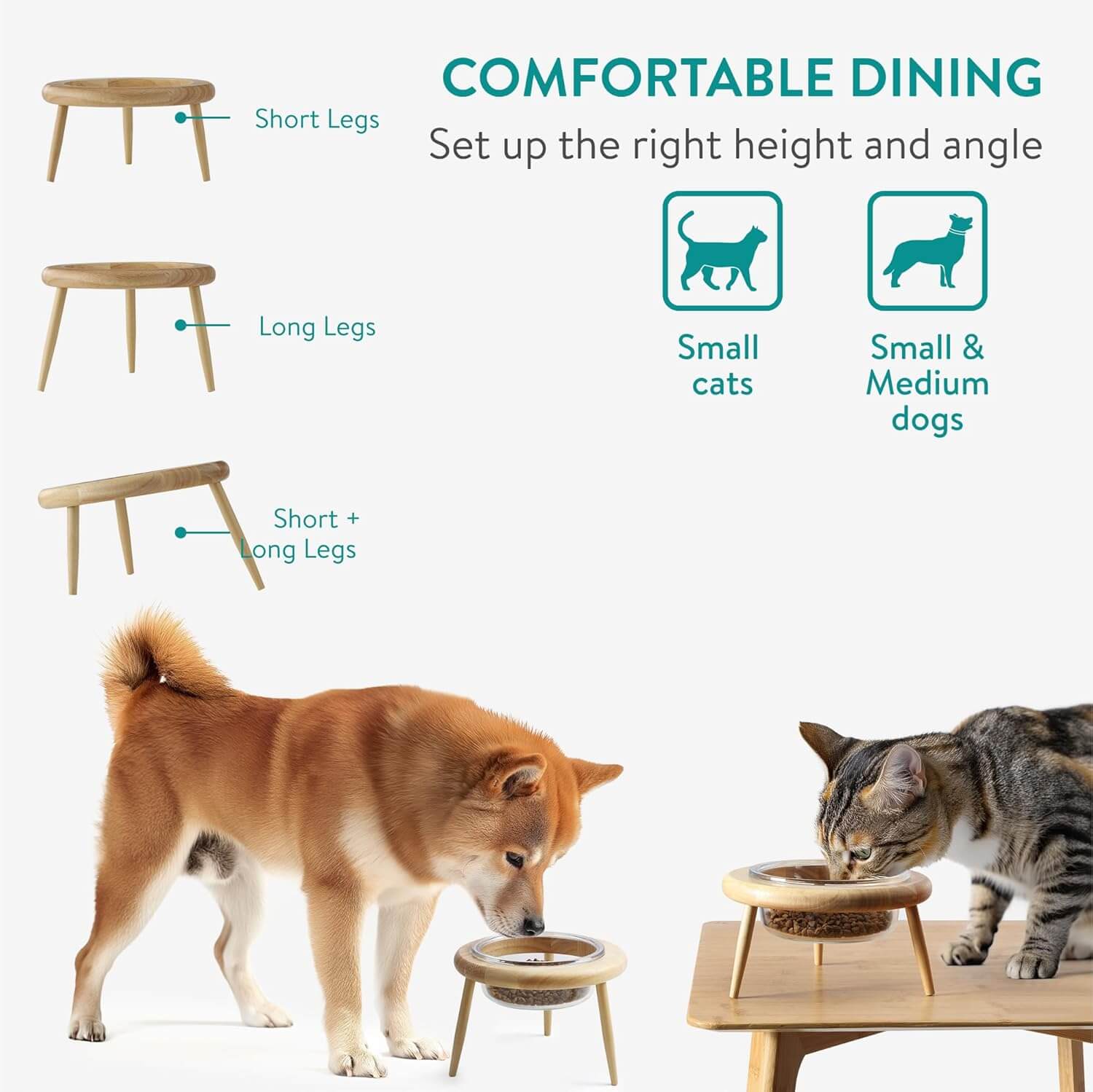 Navaris Ανυψωμένο Γυάλινο Μπολ Φαγητού με Ξύλινη Βάση για Κατοικίδια - 600 ml - Διάφανο / Wood