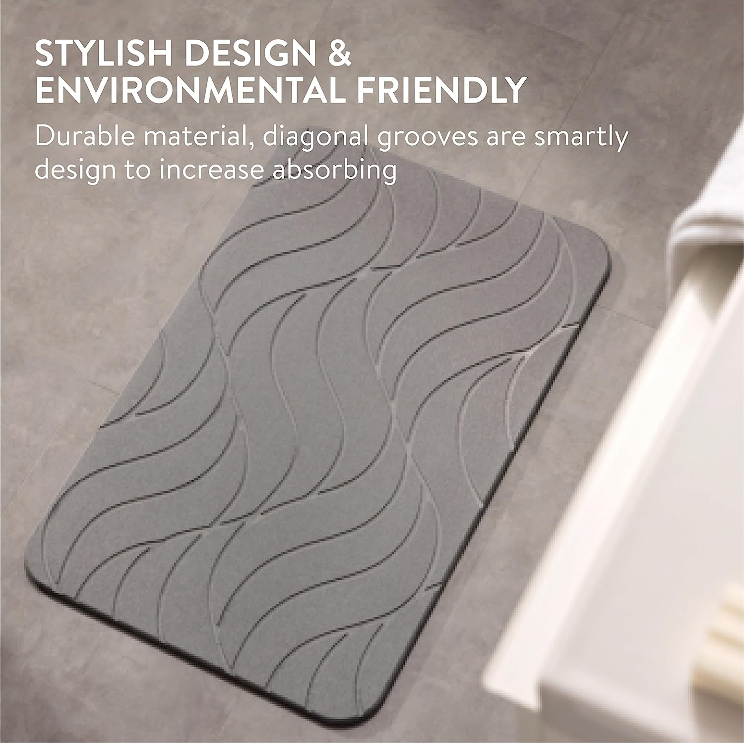 Navaris Αντιολισθητικό Χαλάκι Μπάνιου από Διατομίτη για Γρήγορο Στέγνωμα - 60 x 39 x 4,5 cm - Dark Grey - 59868.19