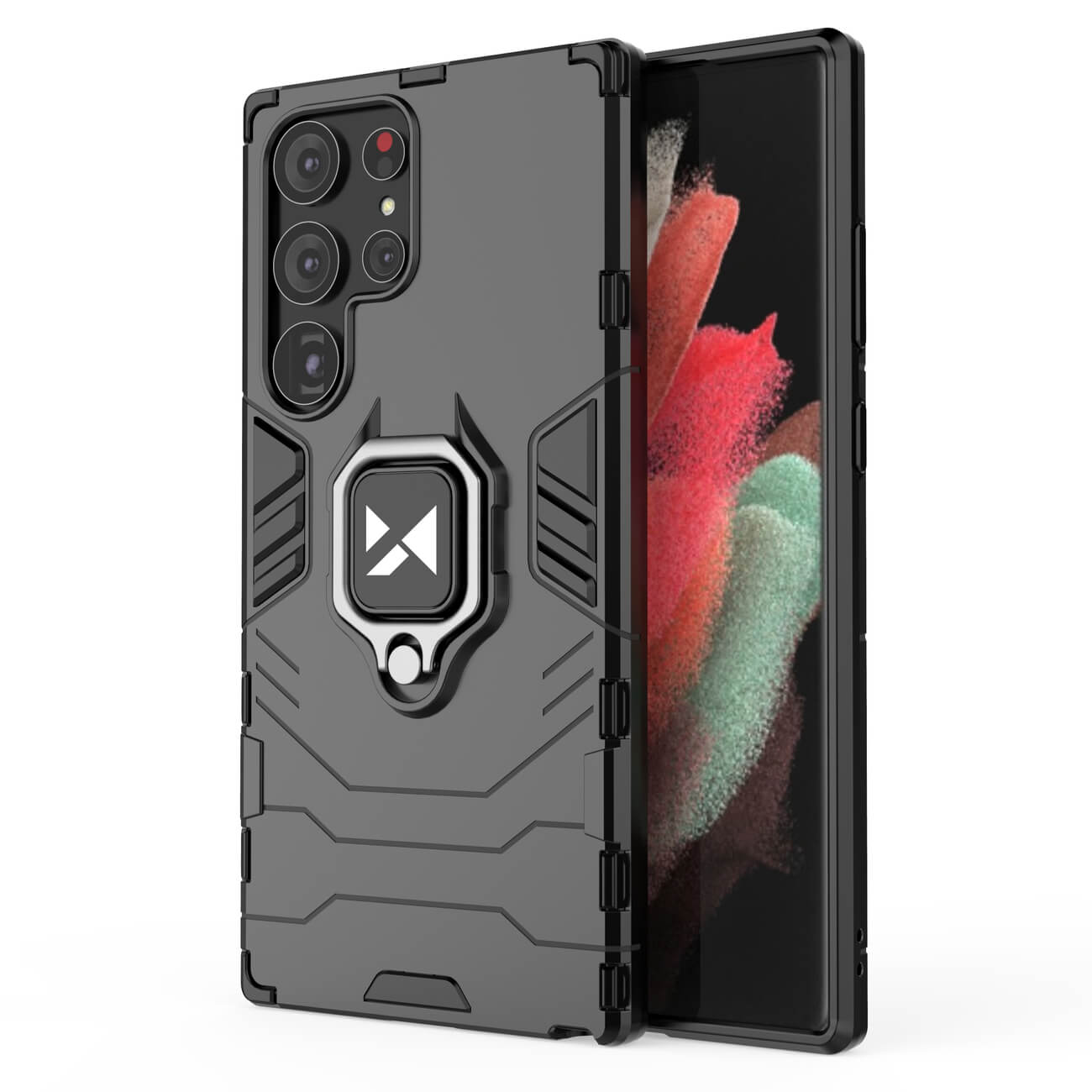 Wozinsky Samsung Galaxy S23 Ultra Ring Armor Σκληρή Θήκη με Πλαίσιο Σιλικόνης και Δαχτυλίδι Συγκράτησης - Black