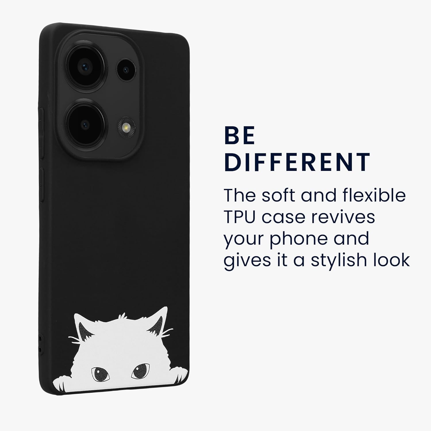KW Xiaomi Redmi Note 13 Pro 4G Λεπτή Θήκη Σιλικόνης TPU - Design Curious Cat - Black / White