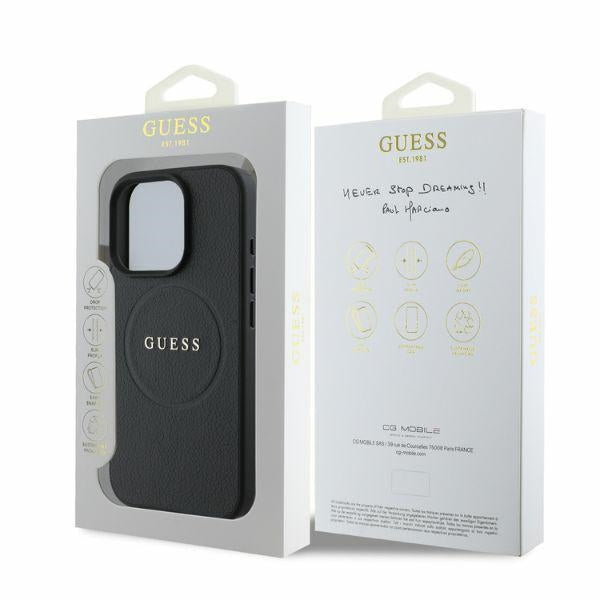 Guess iPhone 16 Pro - Grained Gold Ring - MagSafe Σκληρή Θήκη από Οικολογικό Δέρμα - Black - GUHMP16LPGHSMMK