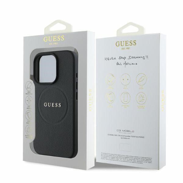 Guess iPhone 16 Pro - Grained Gold Ring - MagSafe Σκληρή Θήκη από Οικολογικό Δέρμα - Black - GUHMP16LPGHSMMK