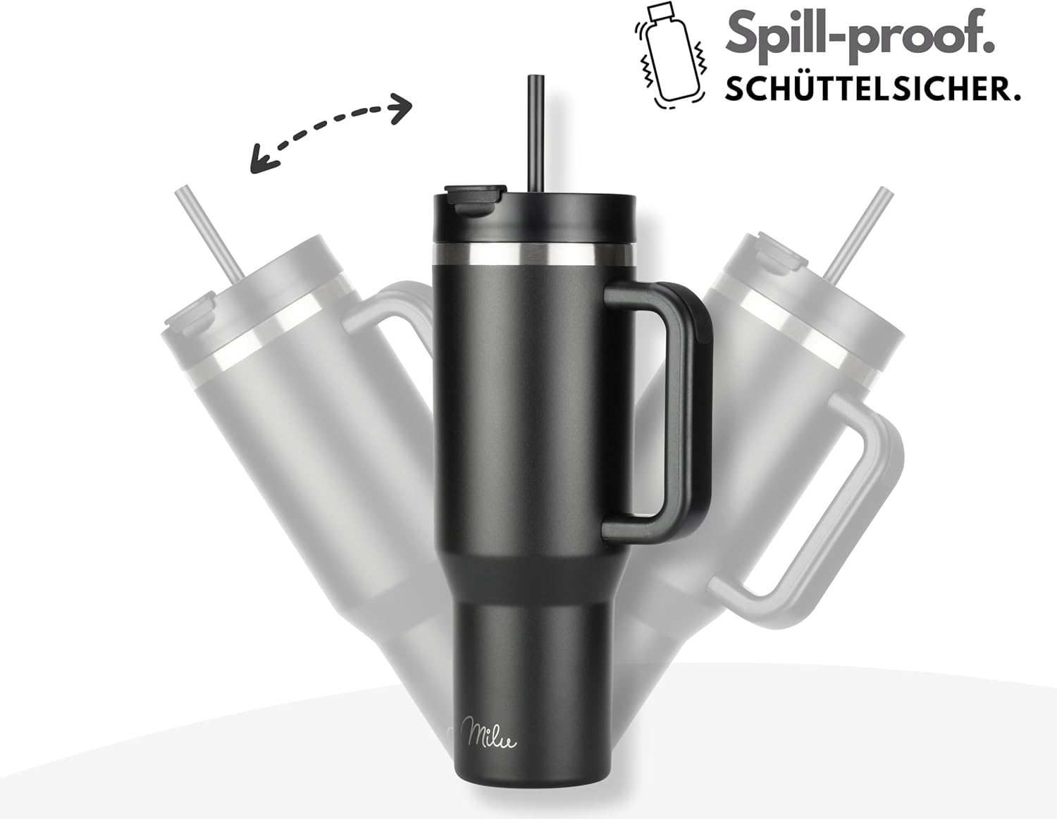 Milu T11 Ποτήρι Θερμός Από Ανοξείδωτο Ατσάλι με Καπάκι 2 σε 1 και Καλαμάκι - 1.2L - Black - 1952