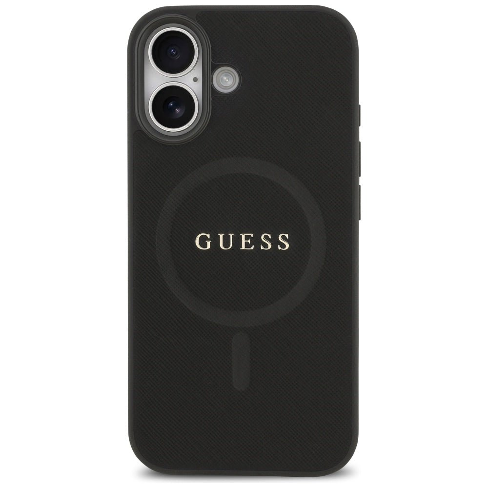 Guess iPhone 17 - Saffiano Classic Logo MagSafe - Σκληρή Θήκη με Πλαίσιο Σιλικόνης και Επένδυση Οικολογικού Δέρματος - Black - GUHMP17SPSAHMCK