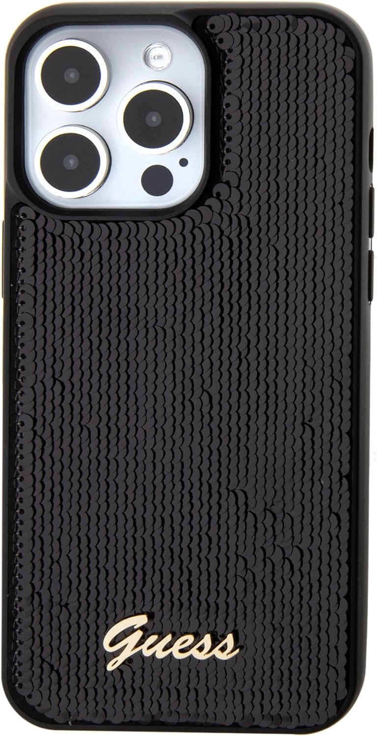 Guess iPhone 15 Pro Max - Sequin Script Metal Σκληρή Θήκη με Επένδυση από Παγέτες - Black - GUHCP15XPSFDGSK