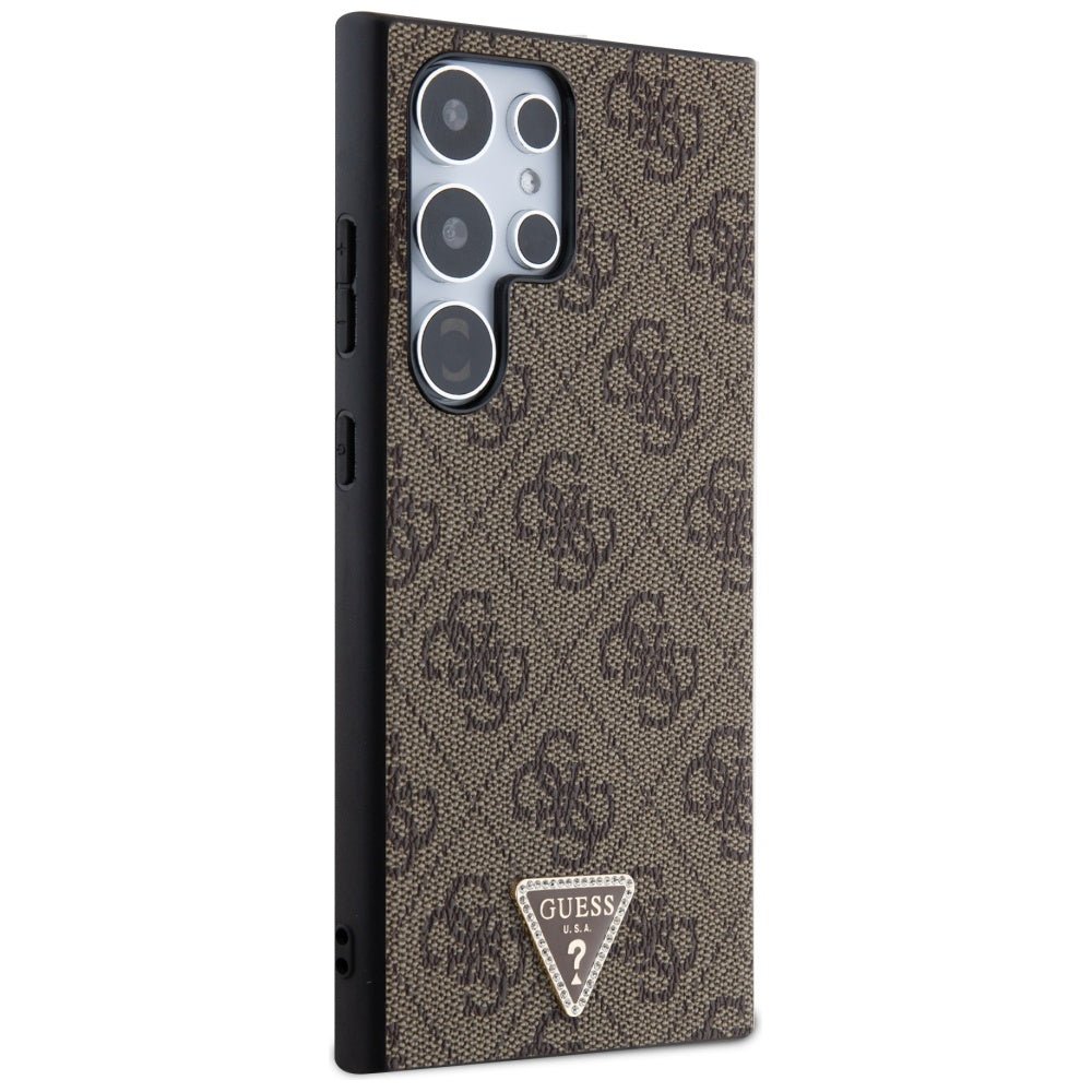 Guess Samsung Galaxy S24 Ultra - 4G Triangle Strass Logo Θήκη με Επένδυση Συνθετικού Δέρματος - Brown - GUHCS24LPGS4TDW