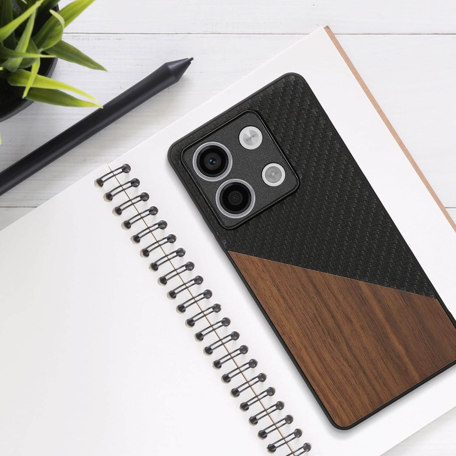 KW Xiaomi Redmi Note 13 5G Θήκη από Φυσικό Ξύλο και Carbon - Black / Dark Brown