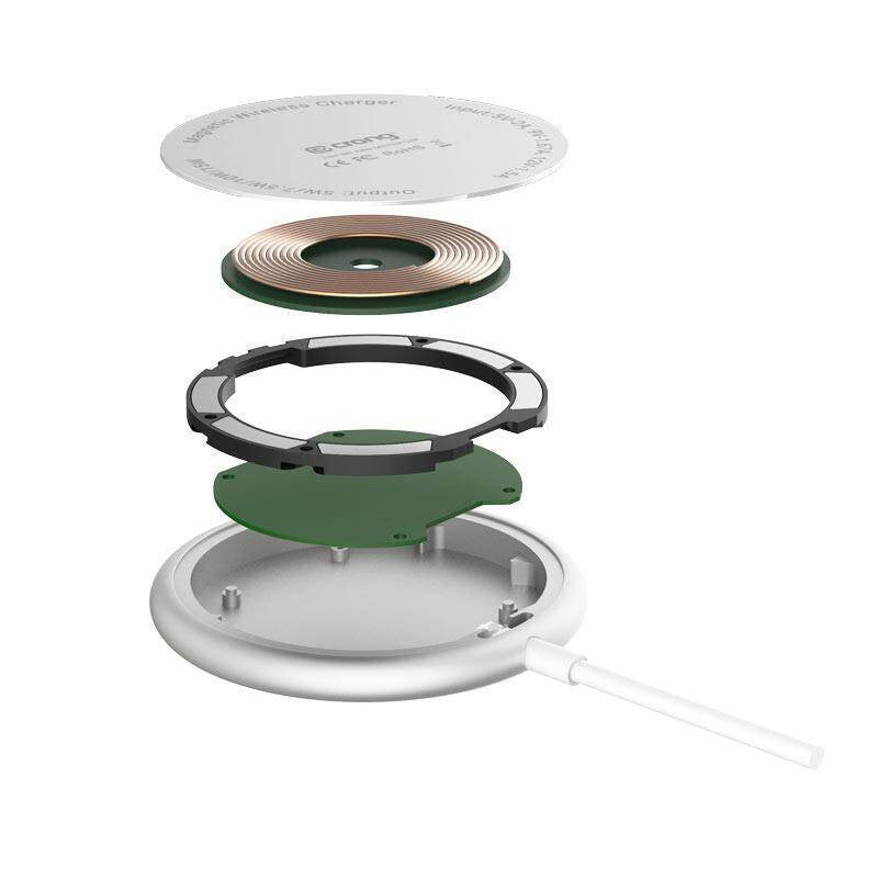 Crong MagSpot 15W Ασύρματος Φορτιστής MagSafe - Silver White