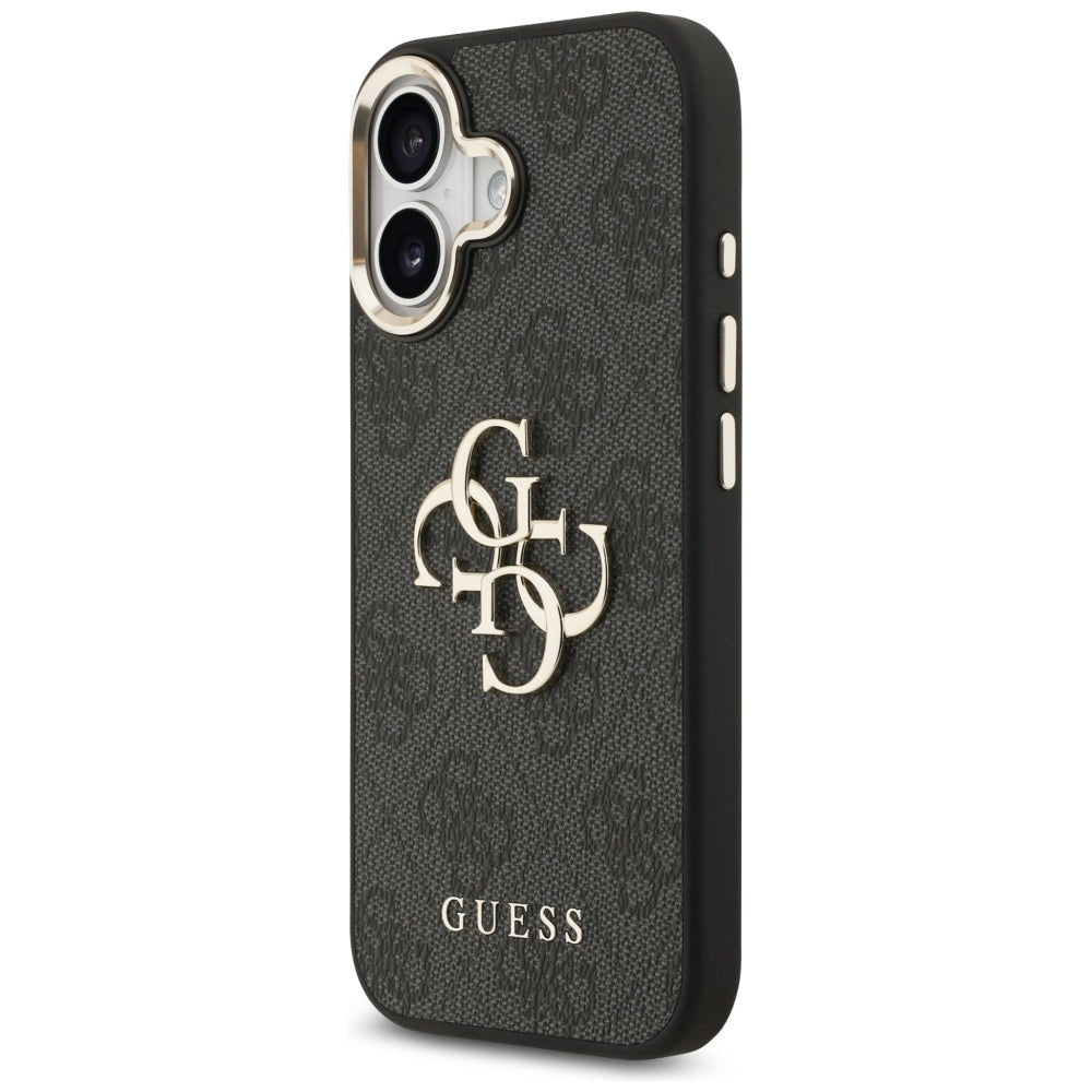 Guess iPhone 17 - 4G Big 4G Classic Logo - Σκληρή Θήκη με Πλαίσιο Σιλικόνης και Επένδυση από Οικολογικό Δέρμα - Black / Gold - GUHCP17S4GMGCGR