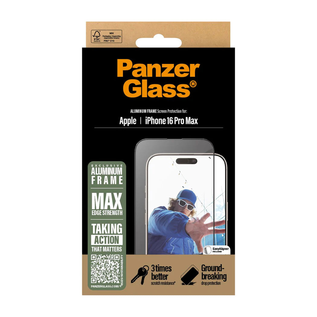 PanzerGlass iPhone 16 Pro Max Aluminum Frame Ultra - Wide Fit Full Screen Αντιχαρακτικό Γυαλί Οθόνης - Black