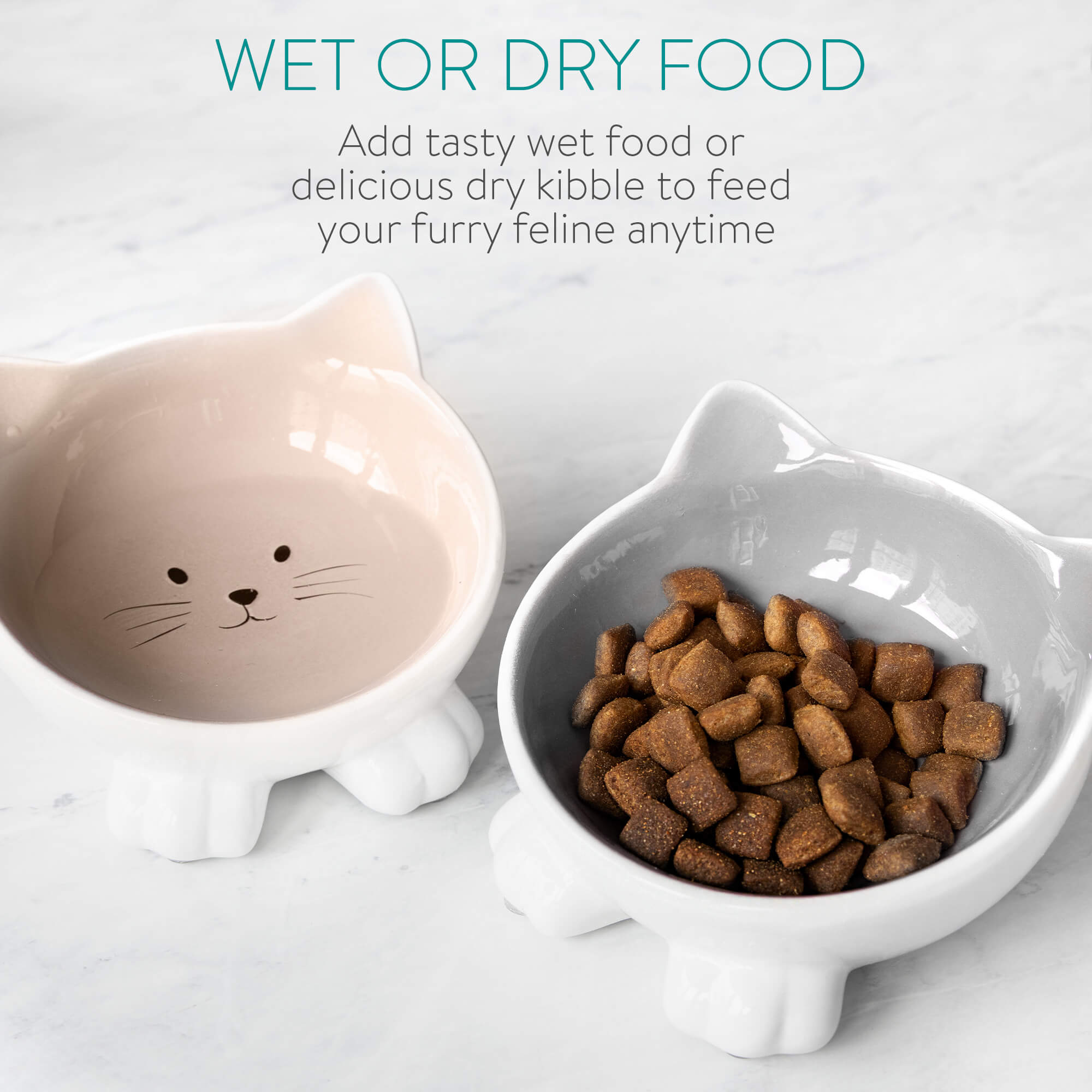 Navaris Σετ με 2 Μπολ Φαγητού και Νερού σε Σχήμα Γάτας - Grey / Beige - 50736.11