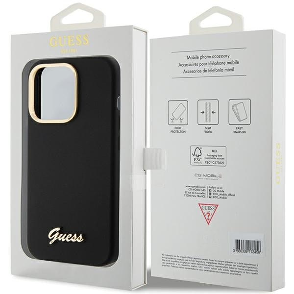 Guess iPhone 15 Pro Max Silicone Script Metal Logo and Frame Σκληρή Θήκη με Πλαίσιο Σιλικόνης - Black - GUHCP15XSMBSLK