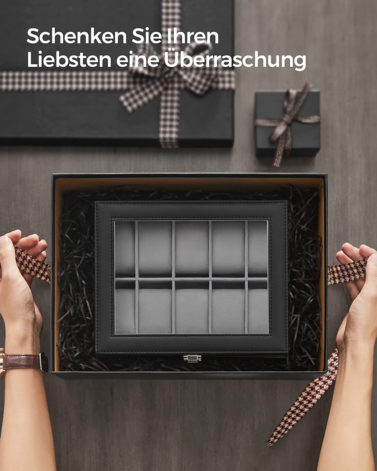 Songmics Θήκη Αποθήκευσης για 10 Ρολόγια - Grey - JWB010BK