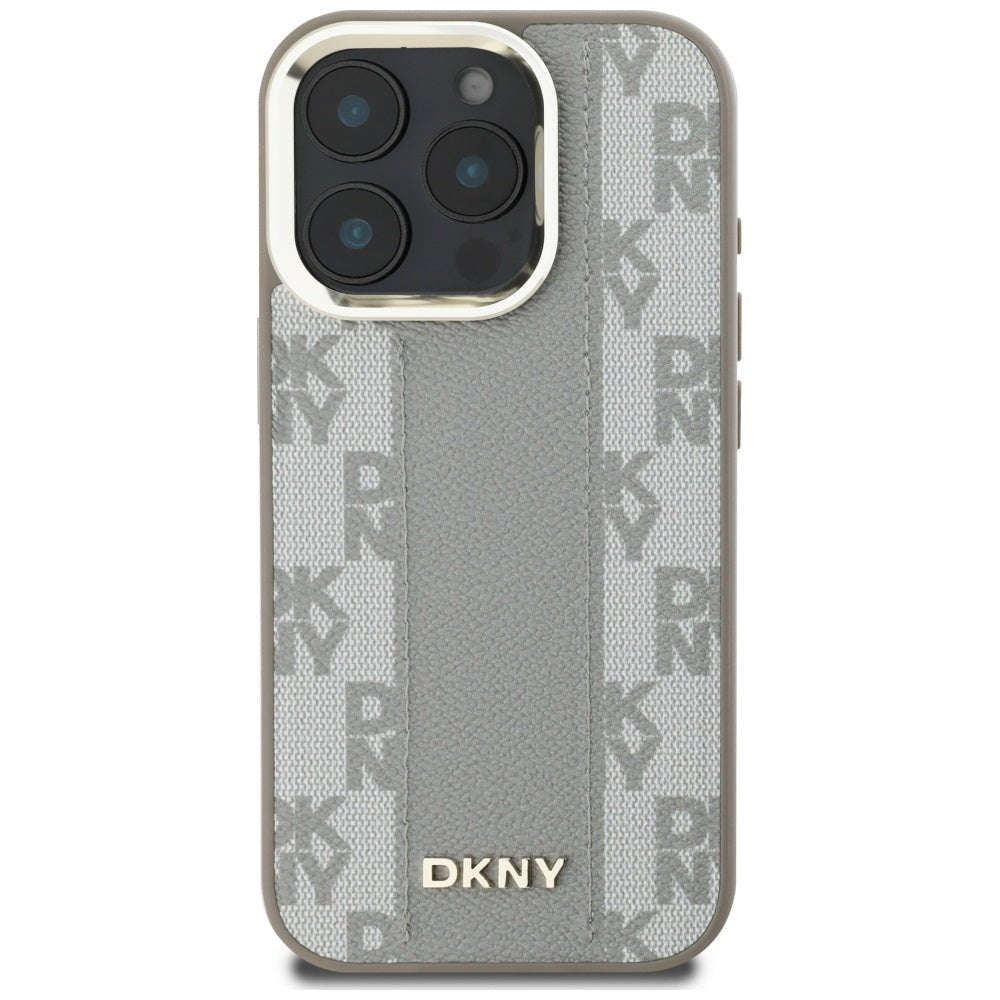 DKNY iPhone 16 Pro Max - Checkered Pattern - MagSafe Σκληρή Θήκη με Επένδυση Συνθετικού Δέρματος - Beige