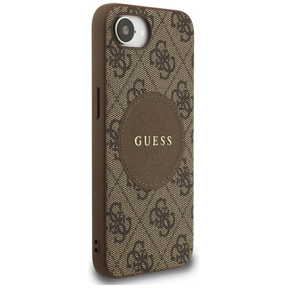 Guess iPhone 16e - 4G Circle Classic Logo - MagSafe Θήκη με Επένδυση Συνθετικού Δέρματος - Brown - GUHMPSE4P4PGRSGW
