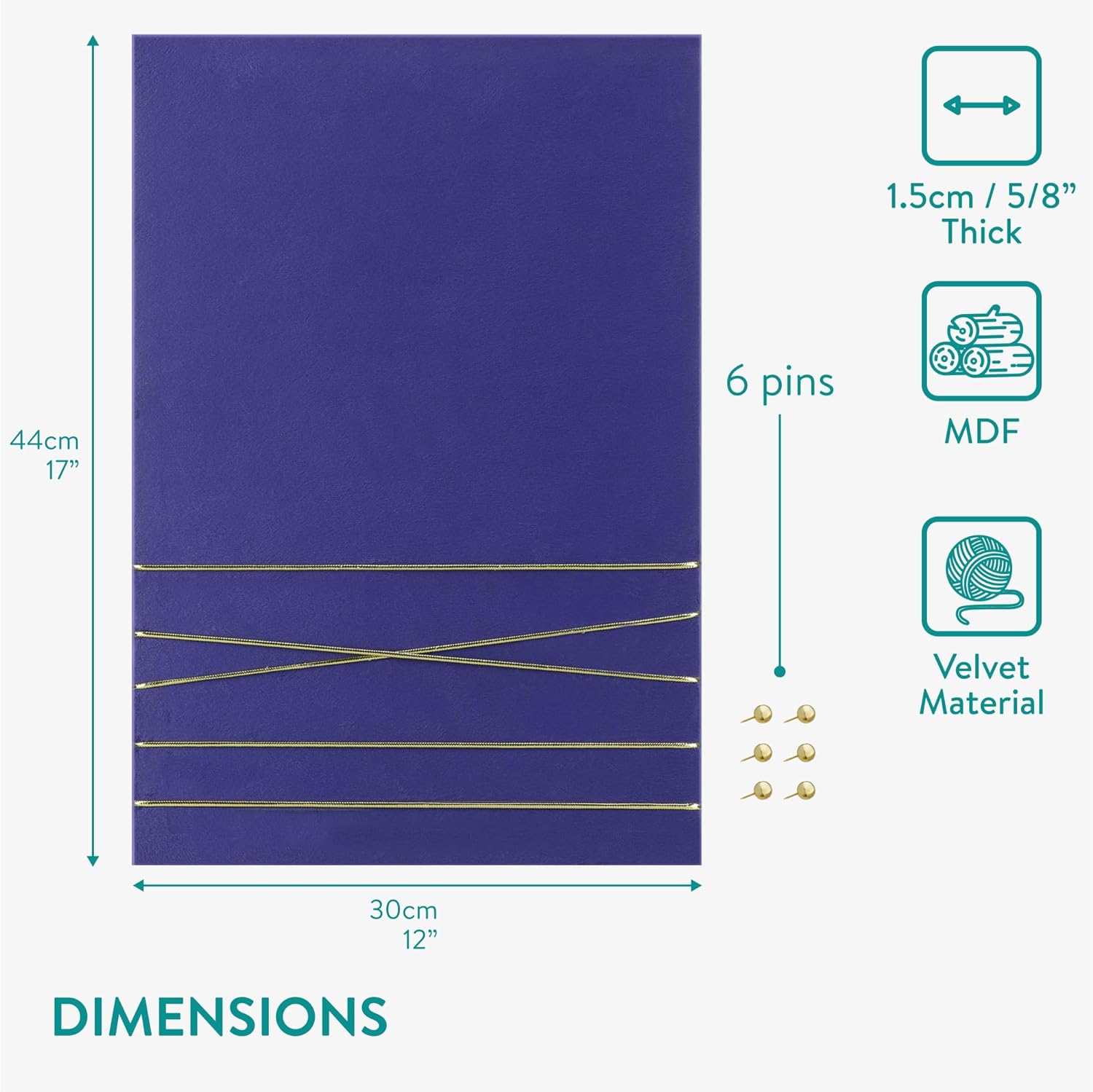 Navaris Πίνακας Ανακοινώσεων από Βελούδο - 44 x 30 cm - Dark Blue - 52630.1.17