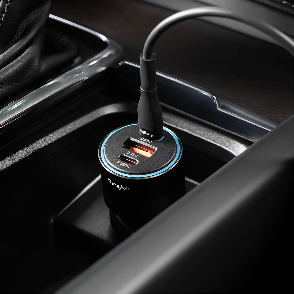 Ringke PD30W / QC3.0 Φορτιστής Αυτοκινήτου Γρήγορης Φόρτισης με 2 Θύρες Type C και 1 Θύρα USB - Black