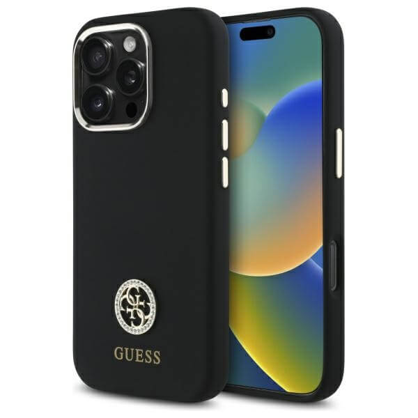 Guess iPhone 16 Pro - Silicone Logo Strass 4G - Σκληρή Θήκη με Πλαίσιο Σιλικόνης - Black - GUHCP16LM4DGPK