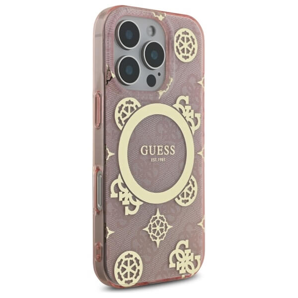 Guess iPhone 16 Pro - IML Peony On 4G Background MagSafe - Θήκη με Επένδυση Συνθετικού Δέρματος - Pink - GUHMP16LH4PYEEP
