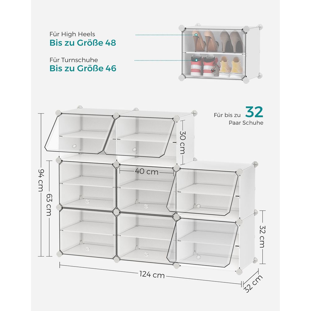 Songmics Πλαστική Παπουτσοθήκη με 8 Ράφια - White - LPC034YCWZ02
