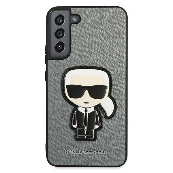 Karl Lagerfeld Samsung Galaxy S22 Plus - Saffiano Ikonik Karl's Head Patch Σκληρή Θήκη με Επένδυση Συνθετικού Δέρματος και Πλαίσιο Σιλικόνης - Grey - KLHCS22MOKPG