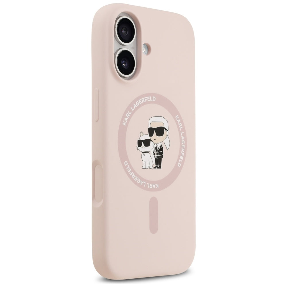 Karl Lagerfeld iPhone 17 - Silicone Karl and Choupette Ring MagSafe Θήκη Σιλικόνης - Pink - KLHMP17SSCMKCRHP