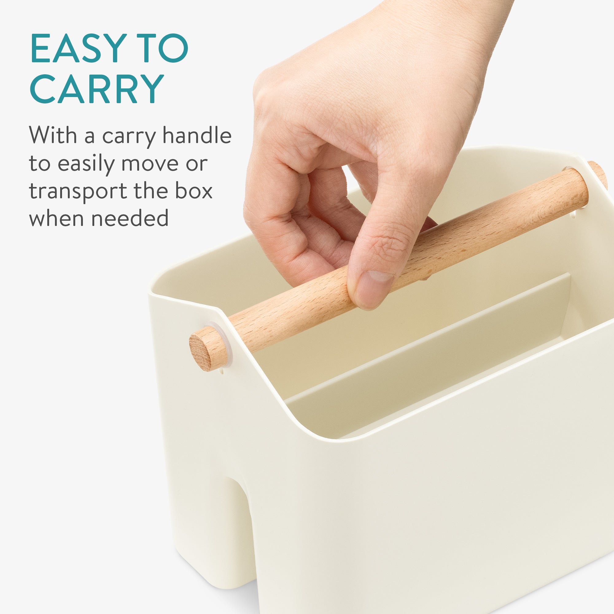 Navaris Φορητό Κουτί Αποθήκευσης με Ξύλινη Λαβή - Cream - 55650.16.1