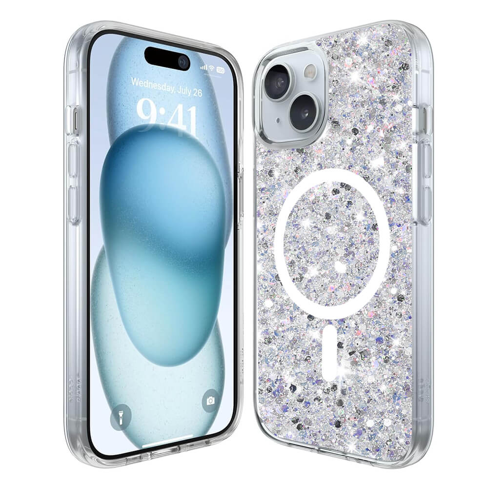 Techsuit iPhone 15 - MagSafe - Sparkly Glitter - Σκληρή Θήκη με Πλαίσιο Σιλικόνης - White