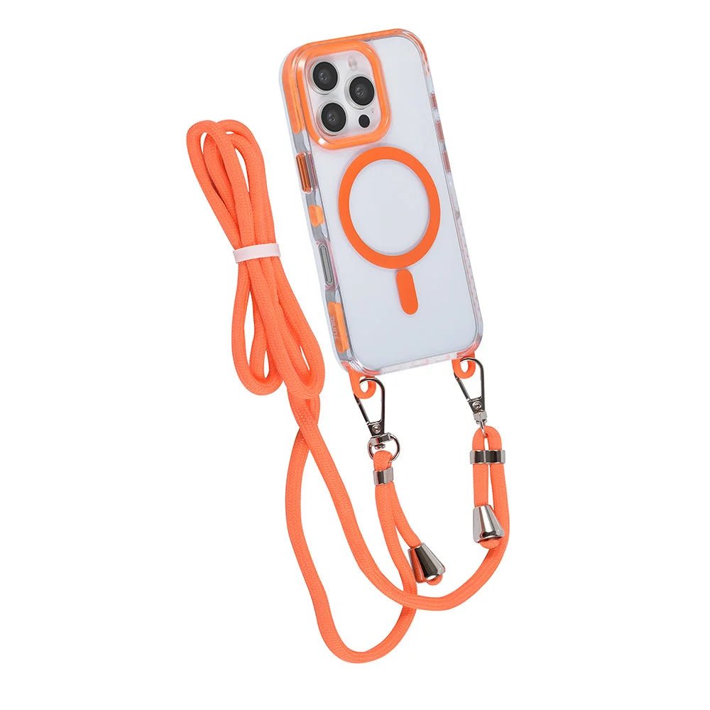 Tuniq iPhone 16 Pro - MagSafe Σκληρή Θήκη με Πλαίσιο Σιλικόνης και Λουράκι - Διάφανη / Orange