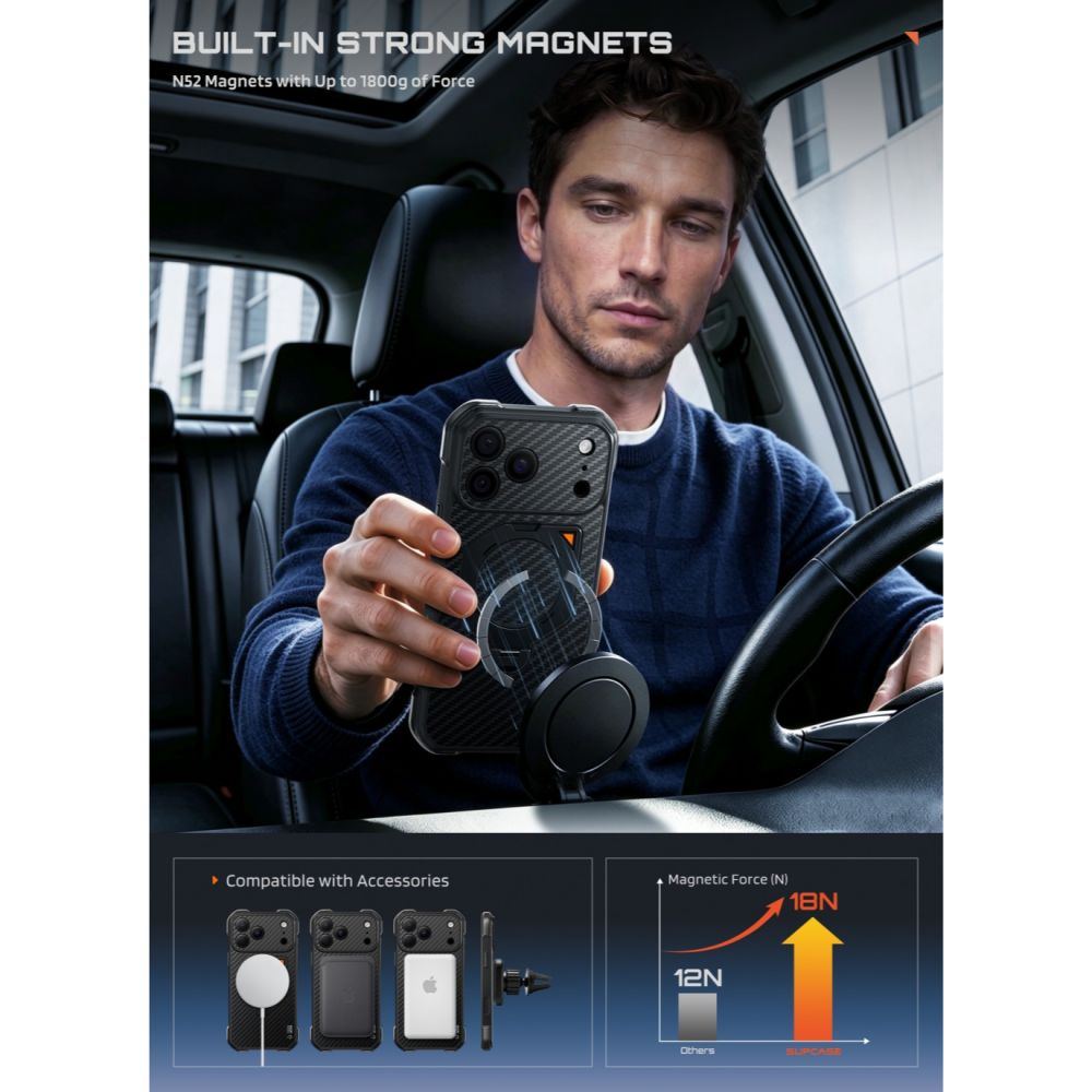 Supcase iPhone 18 Pro Max / iPhone 17 Pro Max - Σκληρή Θήκη με MagSafe και Stand - Aero Mag - Aramid Black
