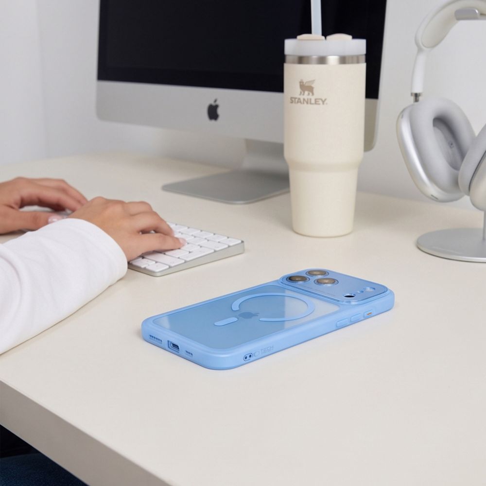Tech-Protect iPhone 18 Pro / iPhone 17 Pro - Σκληρή Θήκη με Πλαίσιο Σιλικόνης και MagSafe - MagPeak MagSafe CC - Light Blue / Clear