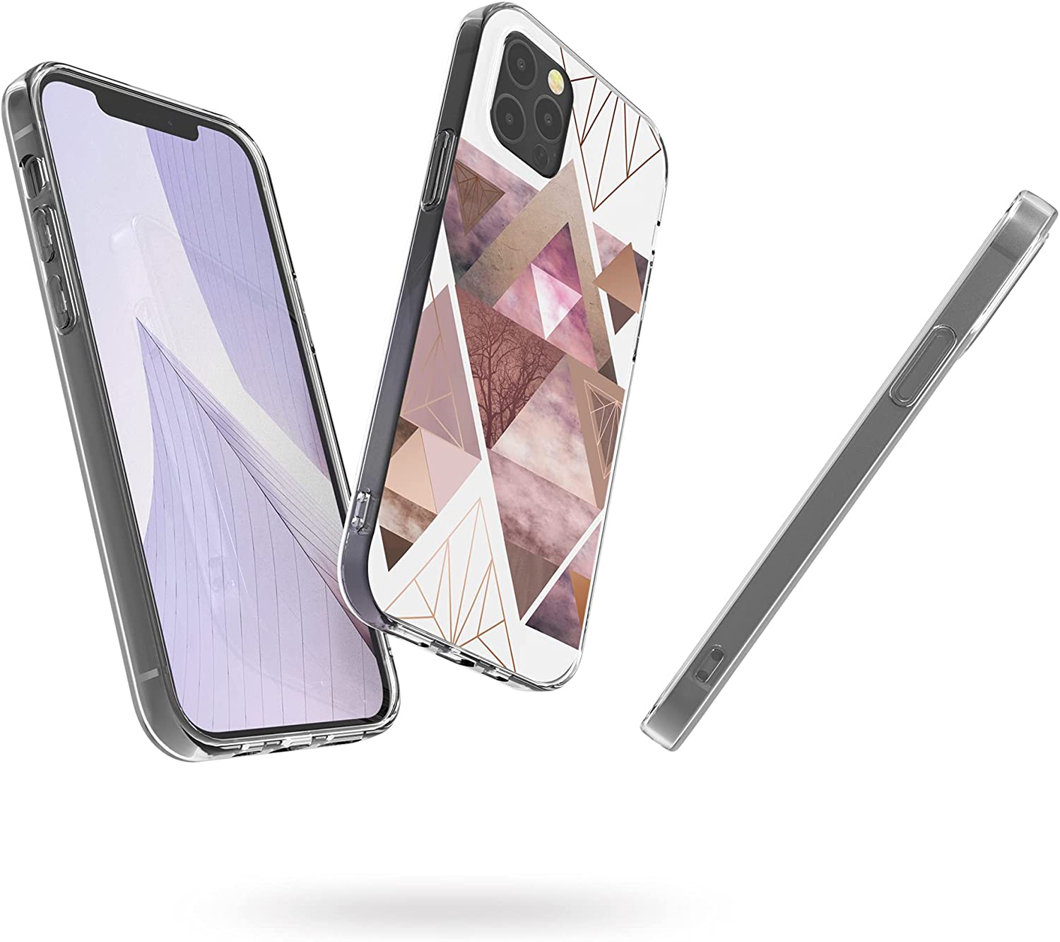 KW iPhone 12 Pro Max Θήκη Σιλικόνης TPU Design Glory Triangle - Pink / Rose Gold / White - 53037.11