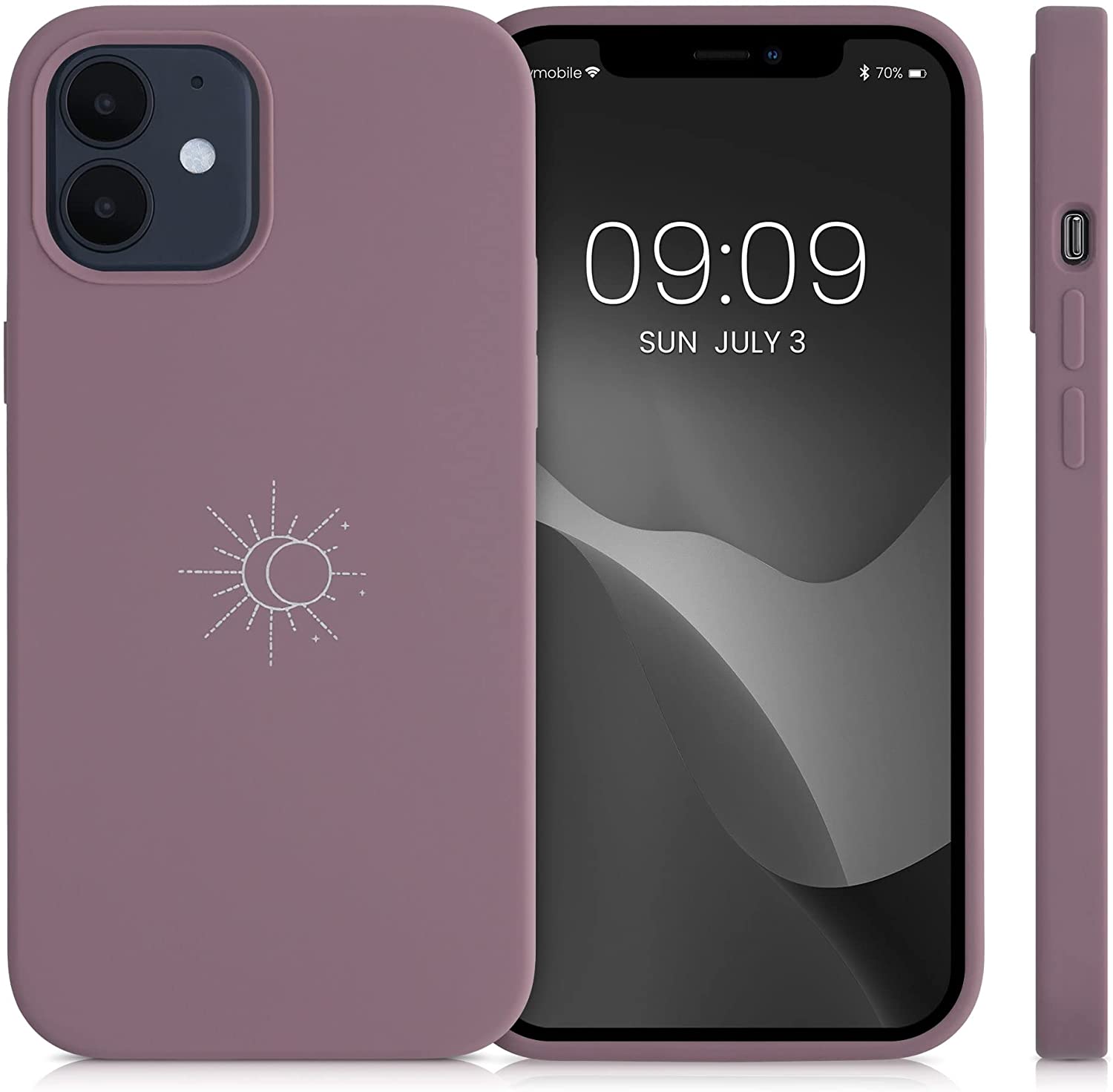 KW iPhone 12 / iPhone 12 Pro Θήκη Σιλικόνης Rubber TPU - Design Minimalism Sun - White / Grape - 53885.02