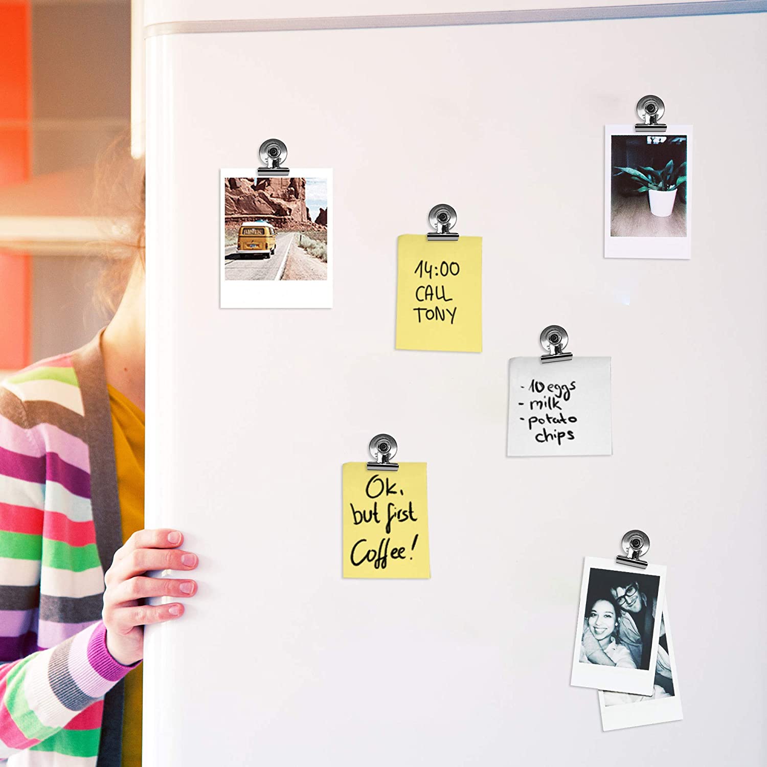 Navaris Μαγνητάκια για το Ψυγείο και για Πίνακα με Κλιπ - Σετ 15 τεμαχίων - Silver - 48475.35.15