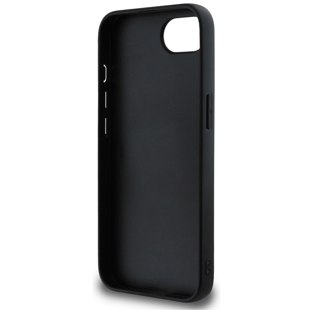DKNY iPhone 16e - Repeat Texture Pattern with Tonal Stripe - Σκληρή Θήκη με Πλαίσιο Σιλικόνης και Επένδυση Συνθετικού Δέρματος - Black