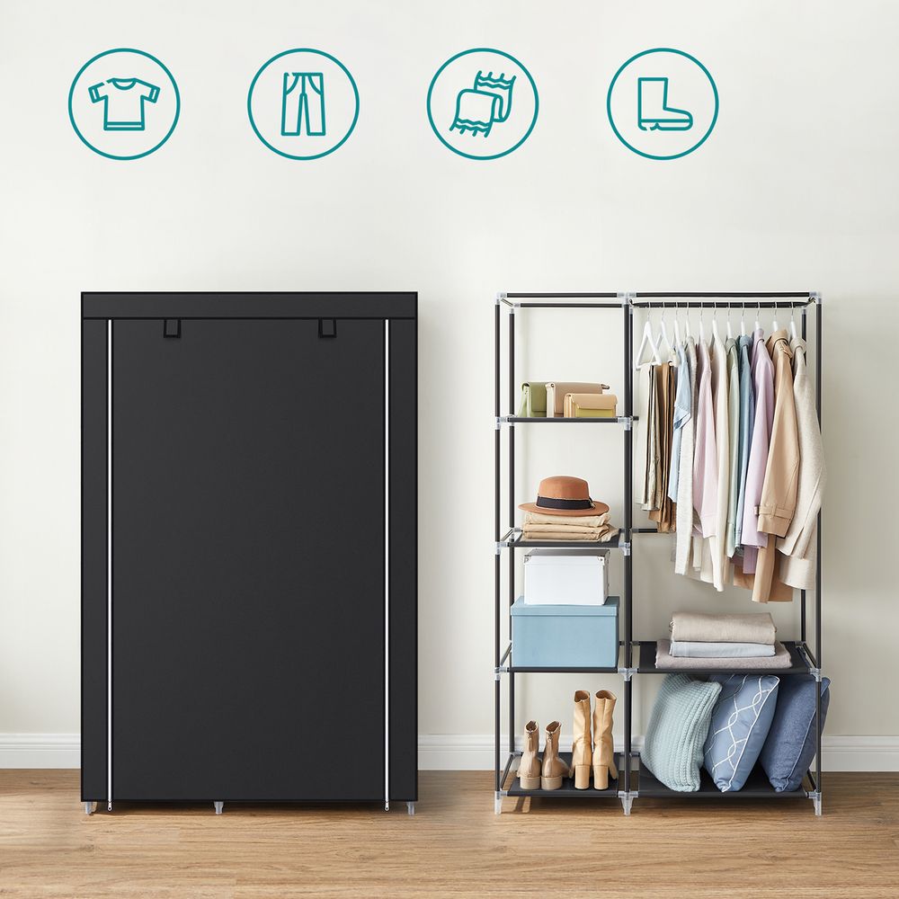 Songmics Υφασμάτινη Ντουλάπα με Ράγα Ρούχων και Ράφια - 45 x 105 x 168 cm - Black - RYG085B02