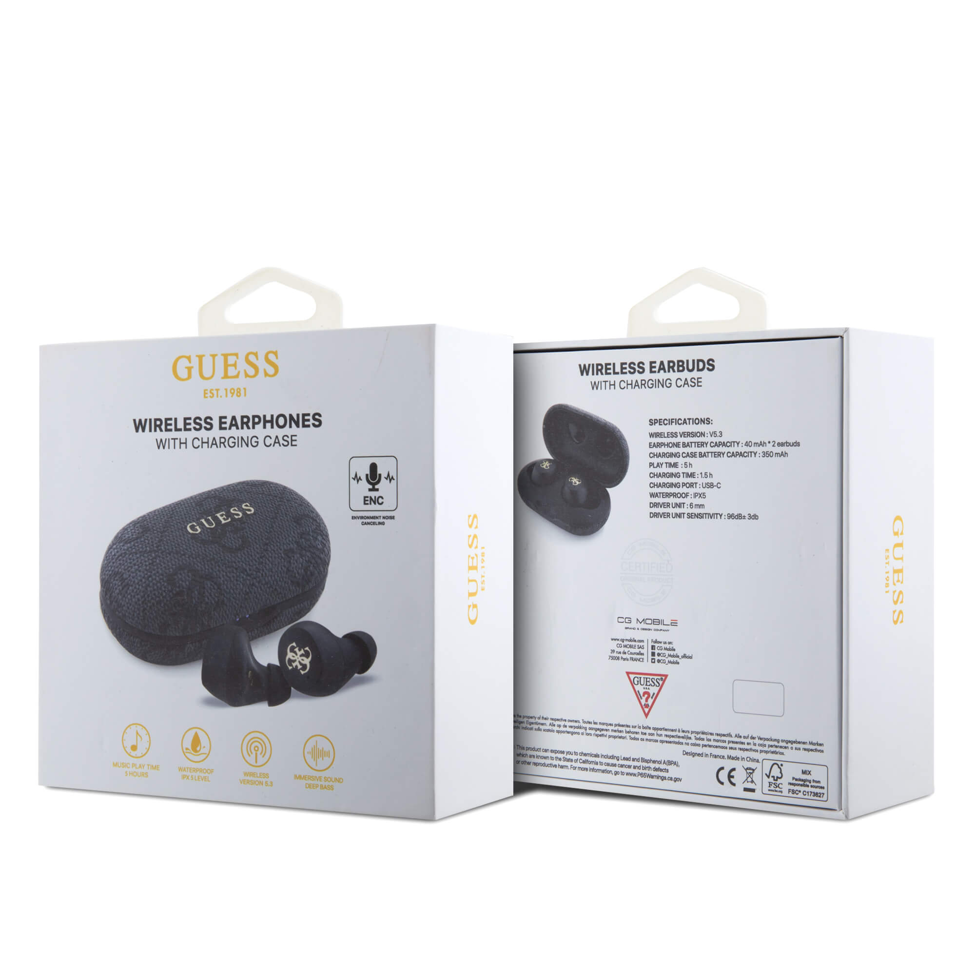 Guess 4G Metal Logo - Bluetooth 5.3 - Ασύρματα ακουστικά για Κλήσεις / Μουσική - Black