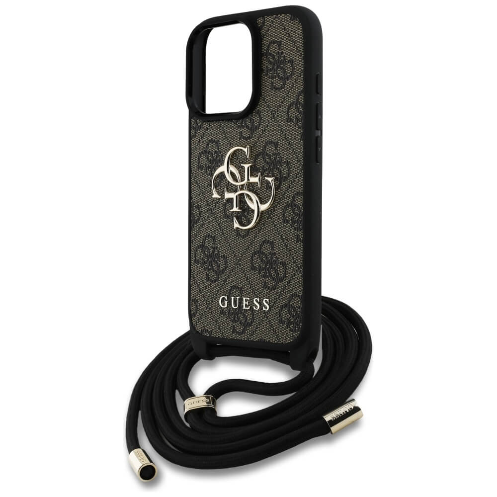 Guess iPhone 16 Pro - 4G Big Logo Cord Stap Crossbody - Θήκη με Επένδυση Συνθετικού Δέρματος και Λουράκι - Brown - GUHCP16LP4GMGCRW
